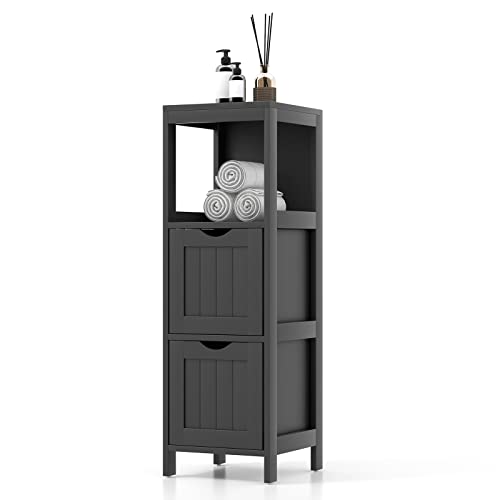 Bathroom Storage Cabinet, Narrow Freestanding Floor Cabinet (Black) | 35-inch 4-Tier Tower Storage Organizer | 2 Removable Drawers & 2 Shelves | For Bathroom, Living Room, Entryway - color: Black