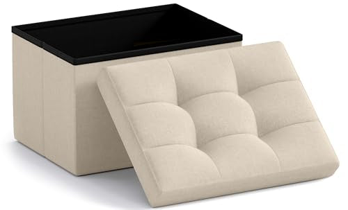 Ornavo Home Small Rectangle Storage Ottoman, Linen, 12x16x12, Beige | Collapsible Cube Design; Foot Rest Stool Seat; Ideal for Living Room, Bedroom, Home Office or Dorm - color: Beige