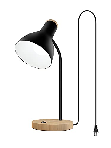 LALISU Metal Desk Lamp Table Lamp Reading Lights Arc Desk Lamps Wood Base | Bedside Lamp with Flexible Gooseneck for Study Room and Office (Wood Base+Black) - color: Wood Base+Black