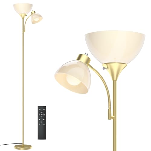 GERGO Led Floor Lamp, Super Bright 11W+7W 2100LM Torchiere Floor Lamps for Living Room, Stepless Adjustable 4 Color Temperatures 3000K-6000K with Remote Control for Bedroom(Golden) - color: Golden