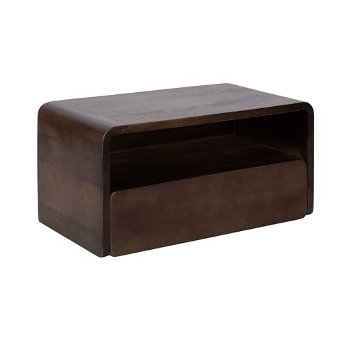 Kate and Laurel Kato Modern Mango Wood Floating Side Table with Drawer, 18 x 10 x 9, Dark Brown, Contemporary Wooden Floating Nightstand for Bedroom Bedside Table or Living Room Wall Storage - color: Dark Brown