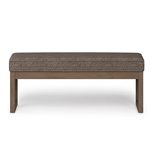 SIMPLIHOME Milltown 44" Wide Tweed Look Rectangle Ottoman in Mink Brown | Contemporary upholstered ottoman bench with a cushioned seat for bedroom seating; fully assembled footstool or footrest. - color: Mink Brown, style: Large Ottoman Bench