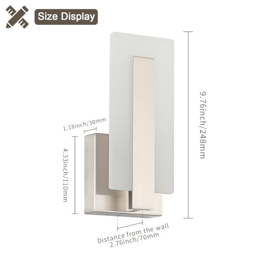 Joosenhouse Modern LED Wall Sconce Set of 2, Hardwired 3000K Warm White Light Wall Lights, 7W Up and Down Wall Mount Light, 9.76 inch Brushed Nickel Indoor Wall Sconce Wall Lighting - color: Nickel -Non Dimmable
