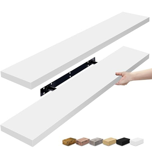 Sorbus Floating Shelves for Wall - 35 Inch Long Bathroom Shelves, Wall Decor for Bedroom, Kitchen, Living Room & Book Storage - Mounted Floating Shelf with Invisible Brackets (White, 2 Pack) | Long Wall Shelves - color: White, size: 35 Inch, style: 2 Pack
