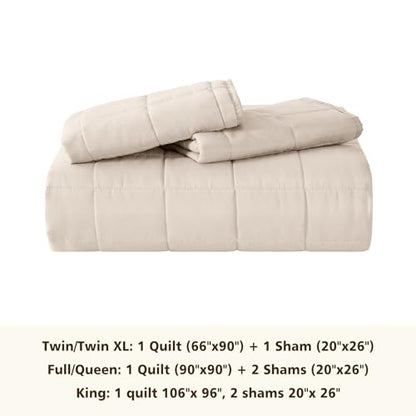 EMME Quilts Queen Size Bedding Sets, Beige Bedspread Soft Lightweight Pre-Washed Bed Set, 3 Piece Cozy Reversible Microfiber Bed Coverlet with Pillow Sham(Square Pattern,90"x90") - color: 03-beige (Squares Pattern), size: Full/Queen(90" x 90")
