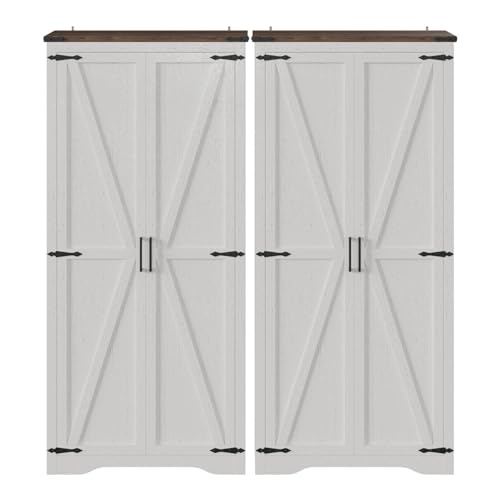 Befrases Set of 2 Farmhouse Storage Cabinet with Adjustable Shelves, Large Pantry Organize with 2 Barn Doors, Freestanding Cabinet for Kitchen, Garage, Basement, Living, Utility Room, Off-White - color: White, size: 2 Pack