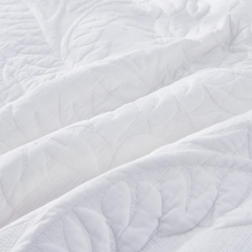 MarCielo 100% Cotton Quilt Set - 3-Piece Embroidered Farmhouse Bedspread & Shams, All-Season Breathable Bedding (Bright White,Queen) - color: Bright White, size: Queen (98" x 90")