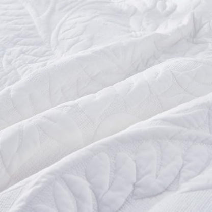 MarCielo 100% Cotton Quilt Set - 3-Piece Embroidered Farmhouse Bedspread & Shams, All-Season Breathable Bedding (Bright White,Queen) - color: Bright White, size: Queen (98" x 90")
