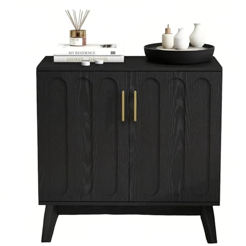 Black Sideboard Buffet, Small Storage Cabinet with Doors and Shelves for Living,Kitchen - color: Black