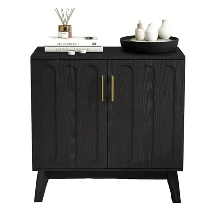 Black Sideboard Buffet, Small Storage Cabinet with Doors and Shelves for Living,Kitchen - color: Black