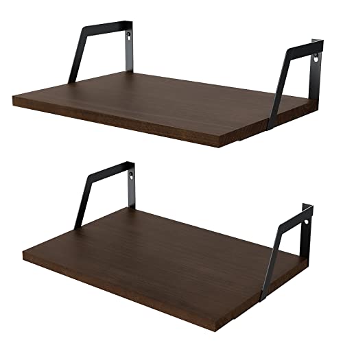 SRIWATANA Dark Walnut Deep Floating Shelves, Set of 2 Wood Wall Shelf Unit | Sturdy Rustic Wood Organizers; Large Capacity Spacious Hanging Boards to Display Books, Plants, Kitchen Spices - color: Dark Walnut