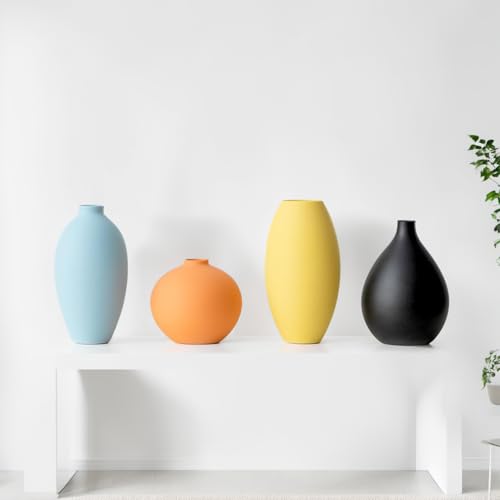 Small Ceramic Matte Vase Set 4 for Modern Home Decor Flower Decoration Office,Bookdesk, Bookshelf, Centerpieces, Tables, Living Room, Dining Table, Bedroom Shelf Entryway Ornament Gift - size: Vase Set 4 S2