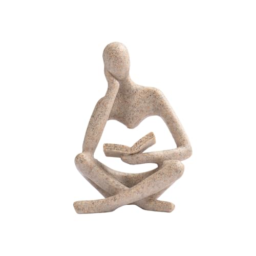Thinker Statue Gifts for Readers Book Lovers Women, Reading Man Figurine Bookshelf Decor Aesthetic Neutral Sculptures Home Decor for Shelves,Desk, Shelf, Coffee Table for Living Room Office