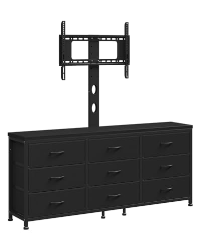 TV Stand with Mount for 32/55/65/75/85 inch TVs, Entertainment Center with 9 Fabric Drawers Dresser Storage, Height Adjustable Media Console - color: Black