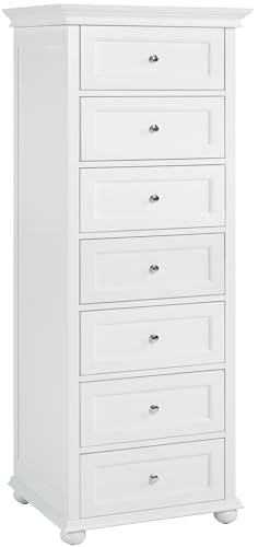 Tall White Dresser for Bedroom with 7 Drawers, 52" Tall Skinny Dresser | Modern White Tall Chest of Drawers Dresser，Wooden Lingerie Dresser Tall Narrow，Crown Molding and Solid Wood Ball Legs - color: White