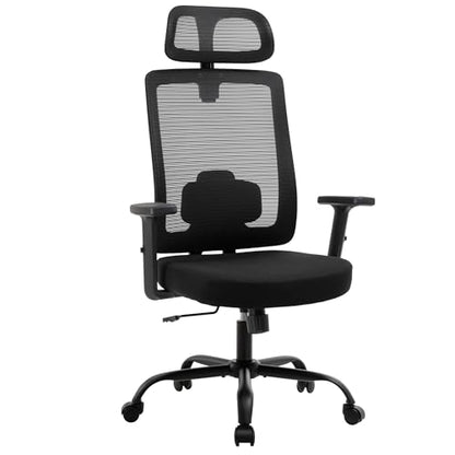 Office Chair with Mesh High Back, Ergonomic Office Desk Chair with Adjustable Lumbar Support, Rolling Work Chairs with Wheels and 3D Headrest, Black - color: Black