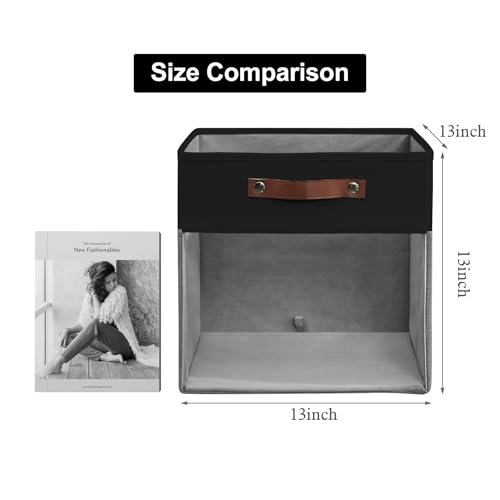 Storage Cubes, 4 Pack Linen Foldable Storage Bins (13 x 13 inch) with Clear Window and Handles, Fabric Organizer for Shelf Closet, Clothes, Books - (Gray and Black) - color: Gray / Black, size: 13 x 13 x 13