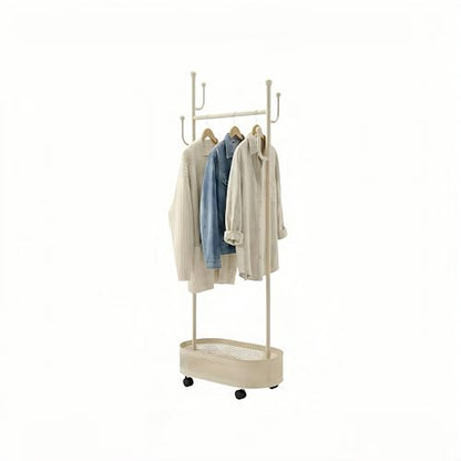 Cream White Wheeled Cactus Metal Coat Rack Freestanding Garment | Organizer Double Sided, Modern Style, Powder Coated, for Entryway and Bedroom, 24x14x66.93 Inches - color: Off-White