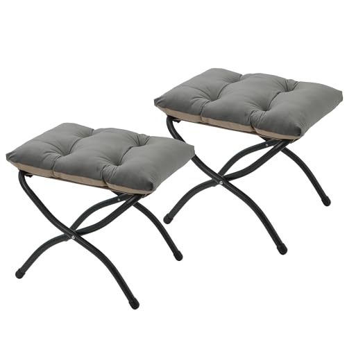 15"(H) Folding Ottoman, Set of 2, Foldable Footrest Stool, Small Foot Stool for Couch, Collapsible Foot Rest Ottoman for Sofa, Accent Padded Ottomans for Living Room, Bedroom, Dark Grey - color: Dark Grey 2pcs