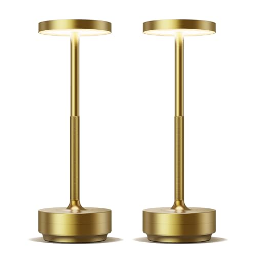 LED Ccordless Table Lamp Rechargeable,Battery Powered Outdoor Table Light | 3 Color Stepless Dimming,5000mAh 72Hrs Long Lasting Battery Operated,Portable Waterproof Touch for Patio Restaurant Dining - color: 2 Pack Gold
