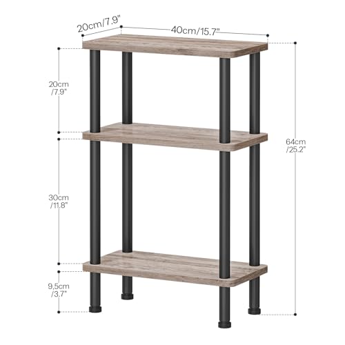 HOOBRO Narrow Side Table, 3-Tier Slim End Table No Tools Needed, Twist-On Assembly, Skinny Nightstand Sofa Storage Shelf for Living Room, Bedroom, Study, Greige and Black BG246BZ01 - color: Greige + Black