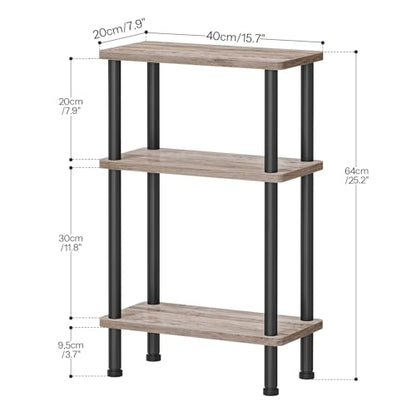 HOOBRO Narrow Side Table, 3-Tier Slim End Table No Tools Needed, Twist-On Assembly, Skinny Nightstand Sofa Storage Shelf for Living Room, Bedroom, Study, Greige and Black BG246BZ01 - color: Greige + Black