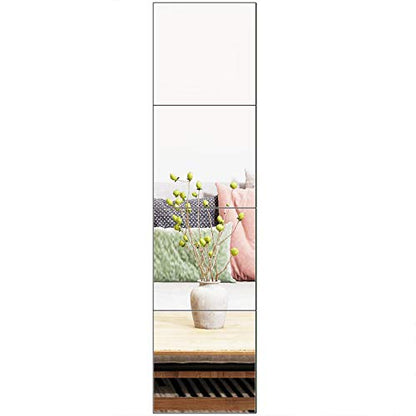Glass Full Length Wall Mirror Tiles, 12" x 12" x 4PCS Home Gym Mirror | Frameless Wall Mounted Mirror for Garage, Bedroom, Living Room, Over The Door - size: 12"x12"-4pcs