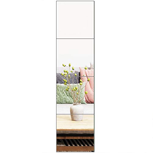 Glass Full Length Wall Mirror Tiles, 12" x 12" x 4PCS Home Gym Mirror | Frameless Wall Mounted Mirror for Garage, Bedroom, Living Room, Over The Door - size: 12"x12"-4pcs