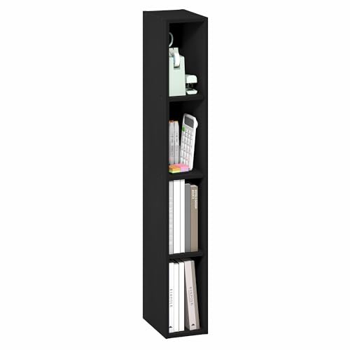 Furinno Fulda Book Shelf, 4-Tier Narrow Bookshelf, Standing Bookcase with 6-in Width Storage Shelf, 9.3 x 5.9 x 41.6, for Organization and Storage, for Living Room, Bedroom, Home Office, Blackwood - color: Blackwood, size: 4-Tier, 6W