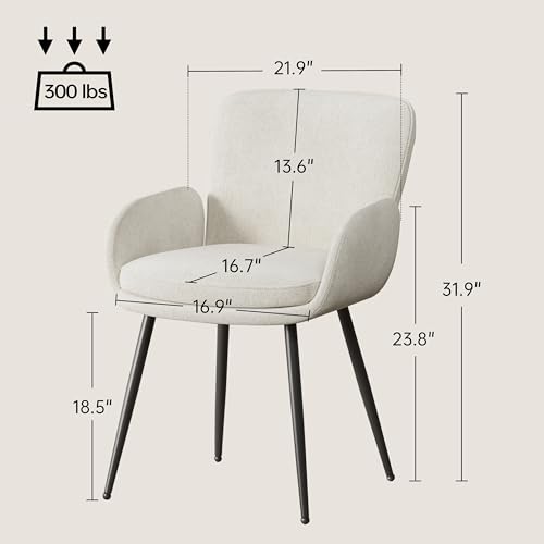 VKNOW Modern Upholstered Dining Chairs Set of 2 with Armrest, Beige | Armed Dining Room Chairs with Metal Legs, Kitchen Chairs for Restaurant, Kitchen, Living Room - color: Beige, size: Set of 2