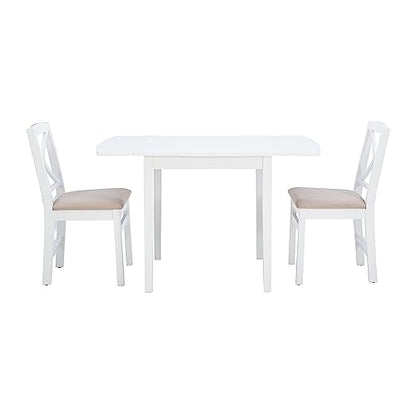 Torino Three Piece Drop Leaf Dining Set in White with Beige Upholstered Seats by Linon - color: White Set