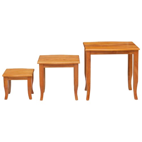 Rustic Nesting Side Tables 3 Pcs Set Solid Mahogany Wood Natural Grain Space Saving Design for Living Room Bedroom Accent Decor