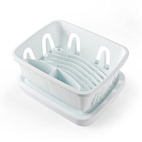 Camco RV Mini Dish Drainer & Tray - Features a Sloped Drain Tray Design, Heavy-Duty Construction - Ideal for Small Spaces, Apartments, Boats, and More -9.5"L x 11.7"W x 4.75"H - White (43511)