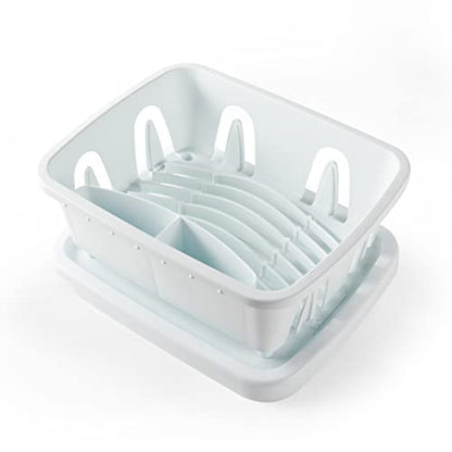 Camco RV Mini Dish Drainer & Tray - Features a Sloped Drain Tray Design, Heavy-Duty Construction - Ideal for Small Spaces, Apartments, Boats, and More -9.5"L x 11.7"W x 4.75"H - White (43511)