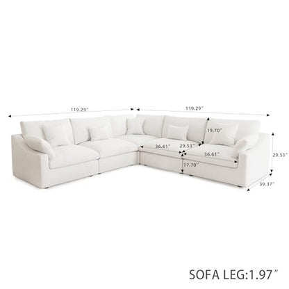 Cloud Couch Modular Sectional Sofa,119inch V Shaped Sofa,Down Filled 5 Seater Convertible Living Room Sets,Cover Washable and Replaceable Couches for Living Room,White - color: White, size: V Shaped Seater