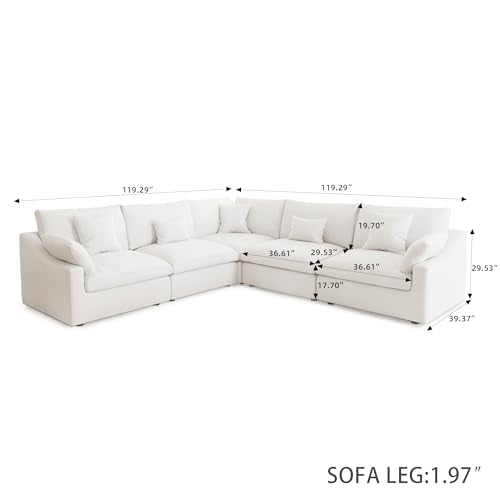 Cloud Couch Modular Sectional Sofa,119inch V Shaped Sofa,Down Filled 5 Seater Convertible Living Room Sets,Cover Washable and Replaceable Couches for Living Room,White - color: White, size: V Shaped Seater