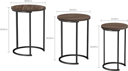 HYGRAD BUILT TO SURVIVE Set of 3 Round Wooden/Steel Nesting Side Stacking Sofa Side Coffee Tables, Small Space Coffee Tea Table for Hallway Living Room Bedroom, Home, Office (Brown/Black) - color: Brown/Black