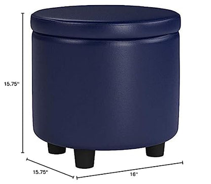 Designs4Comfort Round Accent Storage Ottoman with Reversible Tray Lid - color: Blue