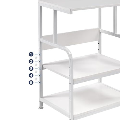 Fannova White Printer Stand Table with Height Adjustable Storage Shelf | 3 Tier Rolling Printer Cart with Wheels, Dual Printer Stand, Printer Side Table for Home Office Organization - color: White