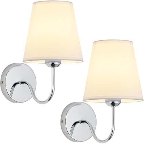 Modern Hardwired Chrome Wall Sconces Set of 2 Lighting Fixture, E26 Industrial Vintage Wall Light Pack Wall Lamp Bathroom Decor for Bedroom Living Room, Silver Finish Wall Sconces - color: Chrome