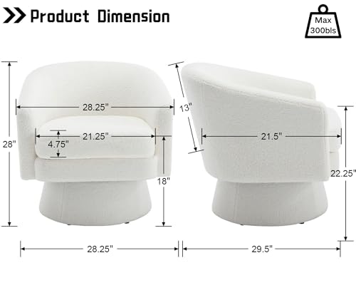 HNY Set of 2 Swivel Barrel Accent Chair, White Boucle | 360° Swivel Cozy Vanity Armchair, Sherpa Round Lounge Reading Chair, Comfy Club Side Chair - size: 2 Chairs