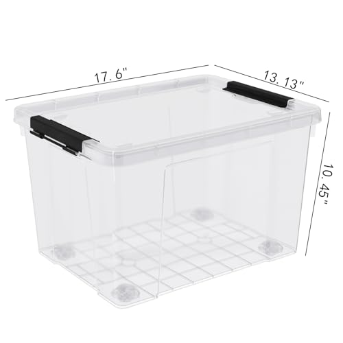 32 Quart Clear Plastic Latch Storage Bins with Wheels, 4 Pack | Large Clear Plastic Storage Box with Lid, Secure Black Side Latches, Built-In Rolling Wheels - size: 32 quart