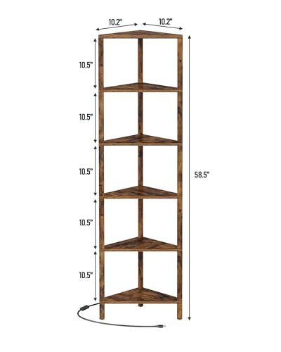 TUTOTAK Corner Shelf with LED Light, 6-Tier Corner Bookshelf | for Small Space, Narrow Display Corner Shelf Stand with Storage Rack, for Living Room, Bedroom, Brown BS05BC006L - color: Brown, size: 6-tier With Led