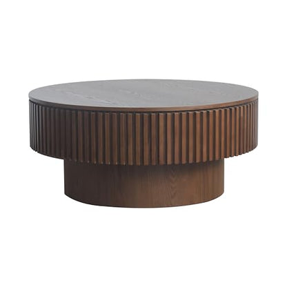 JUSTONE 31.5" Round Coffee Table,Farmhouse Wood Coffee Table with Storage for LivingRoom,Apartment,Office,Walnut - color: 31.5'' - Walnut-6
