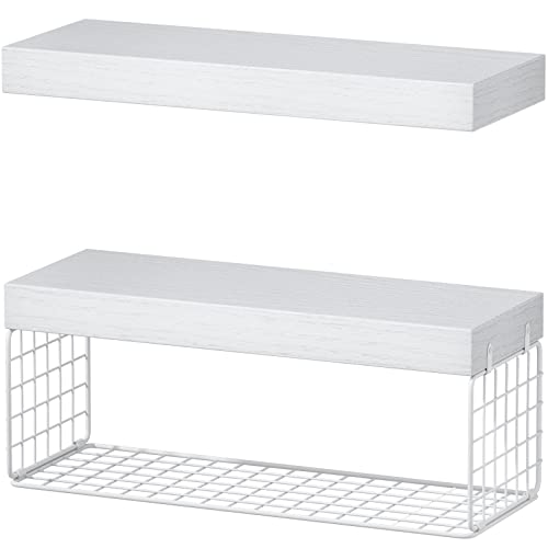 QEEIG White Bathroom Shelves Over Toilet - Wall Mounted Floating Shelves Farmhouse Shelf Toilet Paper Storage Small 16 inch Set of 2 (019-W2) - color: C. White, size: 2pcs