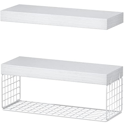 QEEIG White Bathroom Shelves Over Toilet - Wall Mounted Floating Shelves Farmhouse Shelf Toilet Paper Storage Small 16 inch Set of 2 (019-W2) - color: C. White, size: 2pcs