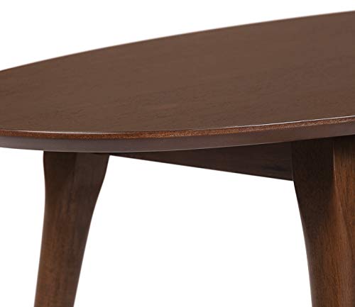Elle Decor Clemintine Oval Coffee Table, Mid-Century Modern Wood Cocktail Table with Walnut Brown Finish and Brass-Capped Legs for Living Room