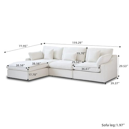 Cloud Couch Modular Sectional Sofa,119.29" L Shaped Couch, Oversized Down Filled Convertible Wide Seater,3 Seater with 1 Ottoman for Living Room Set, Covers Washable&Replaceable,White - color: White, size: L Shaped Seater