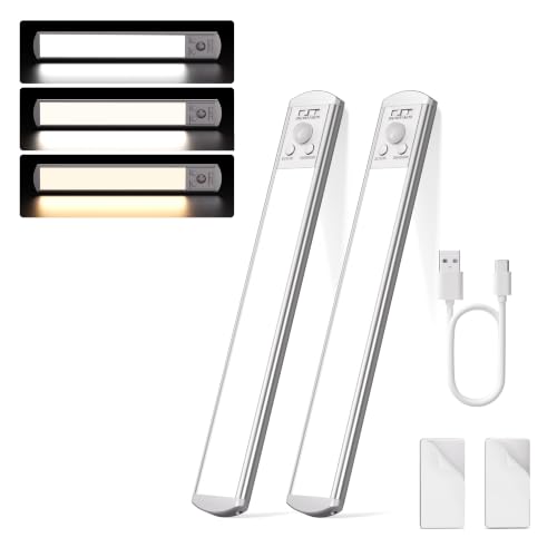 Joyzy 2 Pack Dimmable Motion Sensor Under Cabinet Lights | Closet Light LED, Rechargeable Battery Operated, Motion Sensor Light Indoor, Magnetic Dimmable - size: 2pack-9.8"