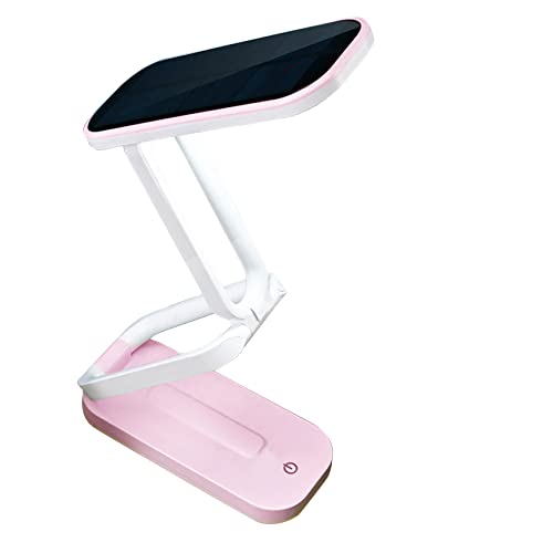 keeda Solar Foldable Desk Lamp, Portable Dimmable LED Reading Lamp with Solar & USB Charging Port for Student Bedside Night Light Cordless Table lamp for Office, Bedroom, Travel, Emergency (Pink) - color: Pink